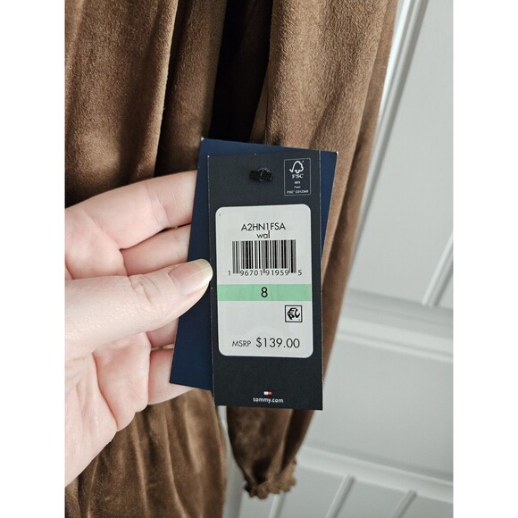 Tommy Hilfiger Faux Suede Boho Dress Elastic Waist Size 8 NWT Bronze Color - Picture 9 of 11